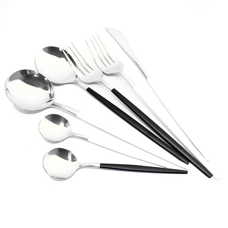 Gugrida 40-Piece Silverware Set 18/10 Stainless Steel Reusable Utensils Forks Spoons Knives Set, Mirror Polished Cutlery Flatware Set, Great for Family Gatherings & Daily Use (Service for 10, Black Silver) - Image 3